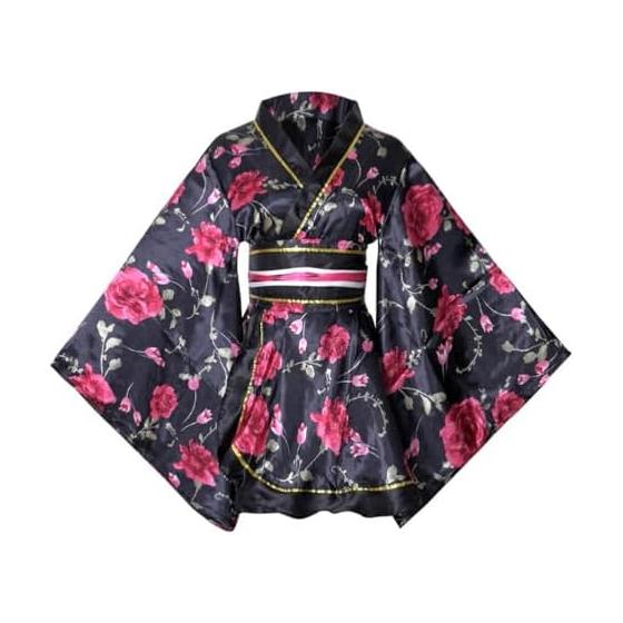 Rose pattern mini kimono dress luxury brand Japanese pattern satin yukata dress with obi cabaret dress summer festival fireworks festival dance