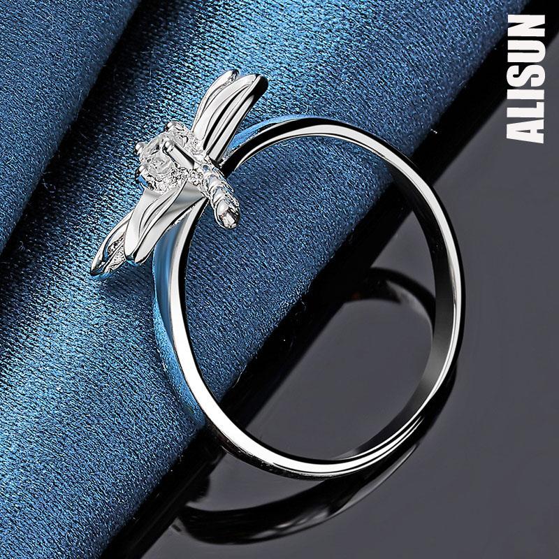 925 Sterling Silver AAA Zircon Dragonfly Ring Fashion Wedding Jewelry