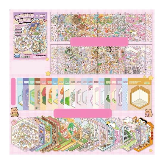 

Yousheng 3D Scene Sticker Book Set for Kids Adults DIY Mini House Stickers Kit Reusable Kawaii Stickers for Home School Office N