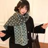 Korean Atmosphere Retro Flower Double-sided Knitted Scarf Women's Winter New Blue Warm Student Neck Scarf