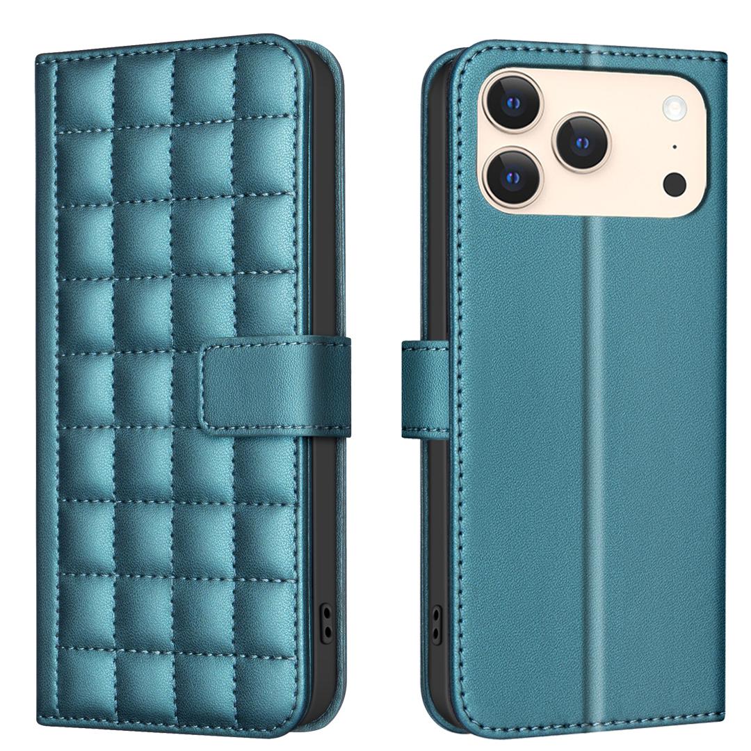 

For iPhone 17 Pro Max Leather Case BINFEN COLOR Square Grid Wallet Stand Phone Cover Blue