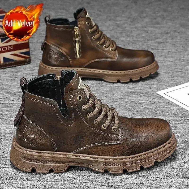 Fashion Ankle Short Barrel Male Shoes Brown Booties Black Men's Boots Y2k Offer In Promotion Retro Cheap Trendy 2025 New Offers Non Slip