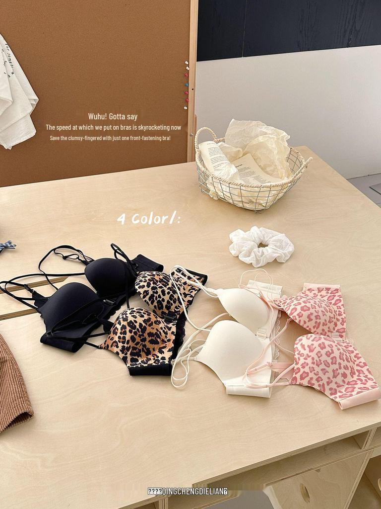 A006 Front-Buckle Cross Back Push-Up Bra for Small Busts, Lifting Effect, Wire-Free Lingerie for Women