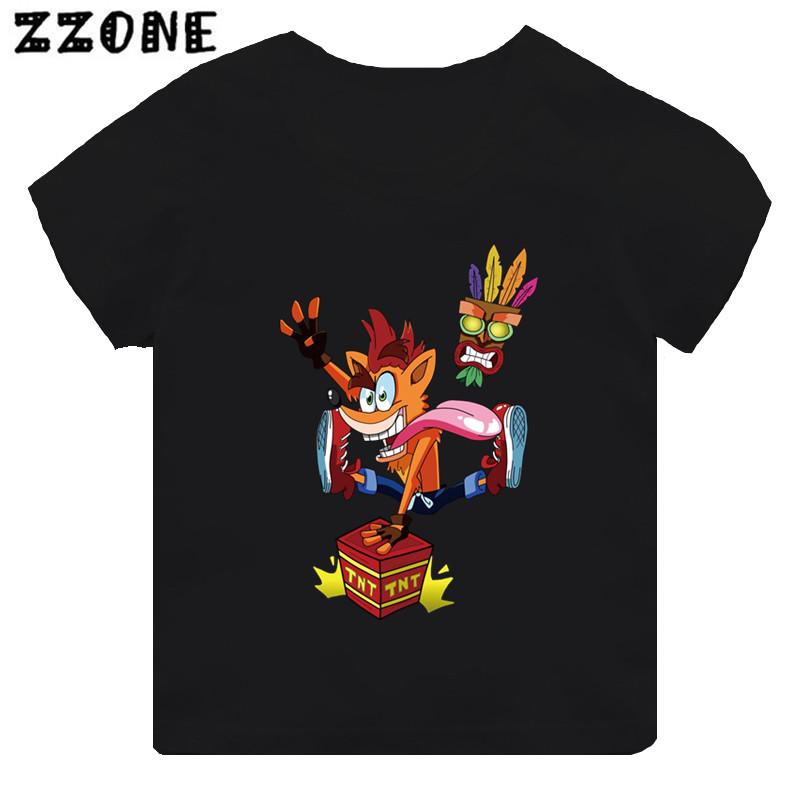 

Гарячий розпродаж Гра Crash Bandicoot Принт Мультяшна Дитяча Футболка для Дівчаток Одяг для Малюків Чорна Футболка з Коротким Рукавом Дитячі Топи 130