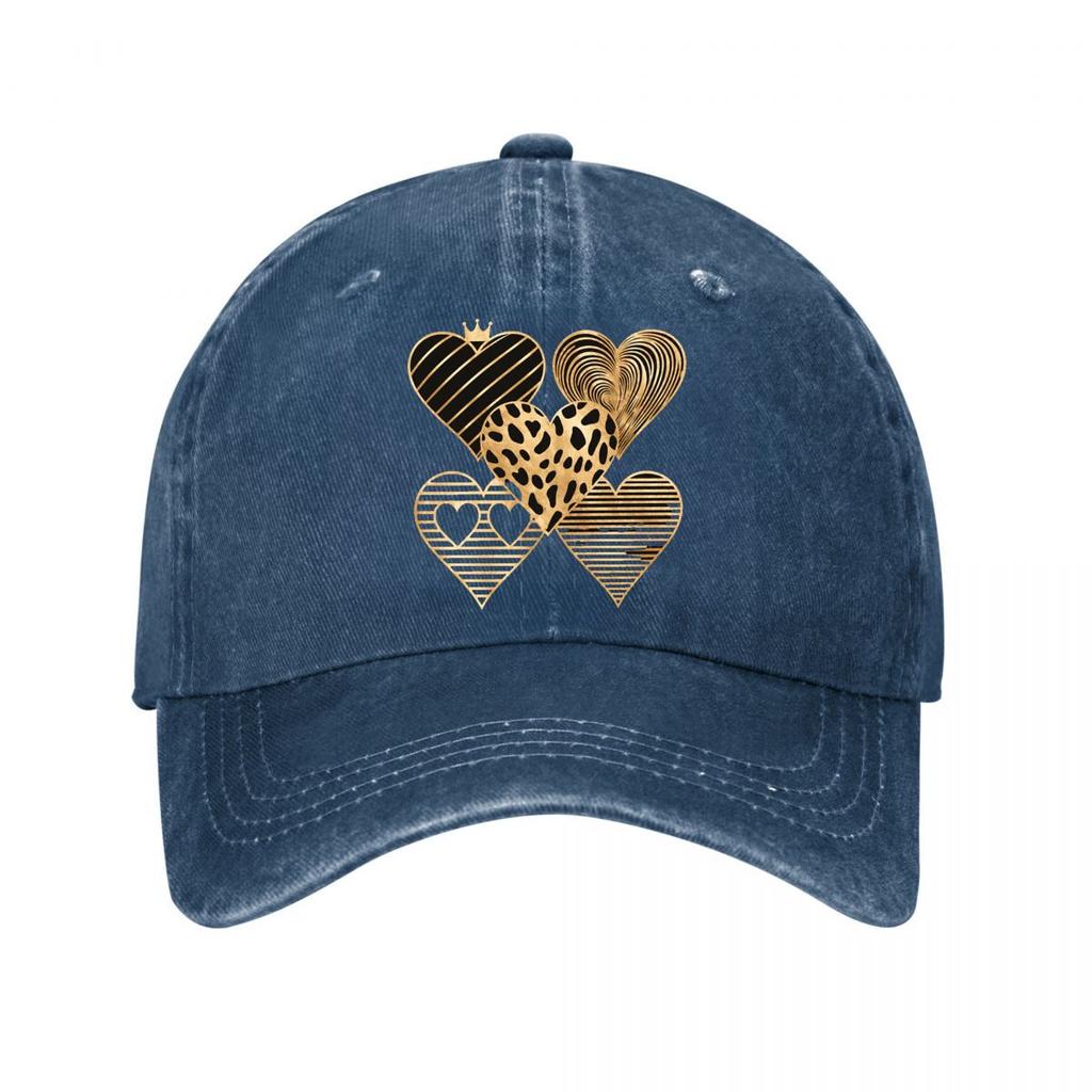 Gold Leopard Striped Heart Wall Decor Washed Baseball Cap Outdoor For Womens Unisex FeUnisex
