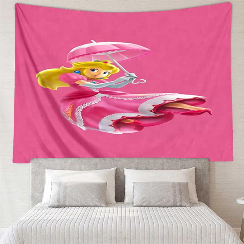Princess Peach Print Tapestry, Backdrop, Easy Setup, Ideal for Bedroom, Office & Living Room, with Aesthetic Wall Hanging Decor.