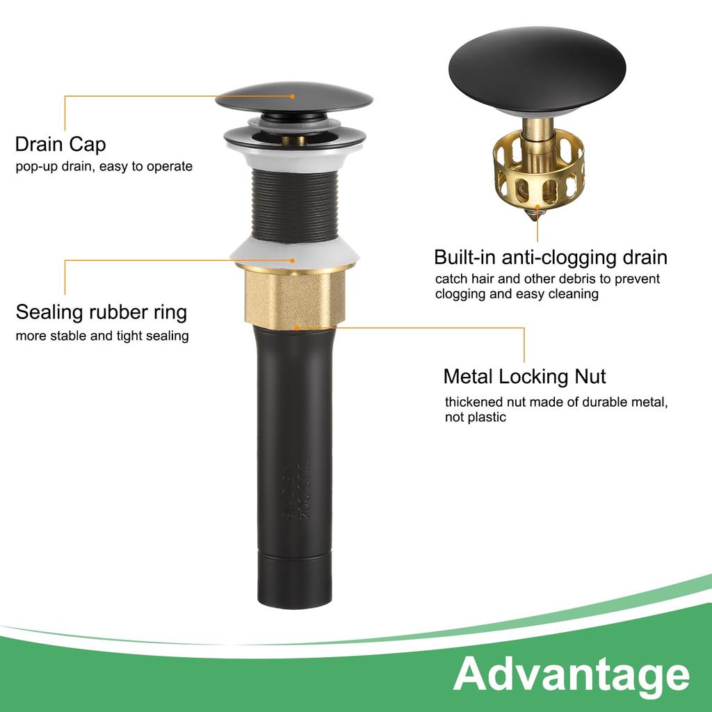 uxcell Bathroom Sink Drain Pipe Bathroom Sink Stopper for Bathroom Sink Sink Drain Assembly No Overflow Rustproof Brass and 304 Stainless Steel