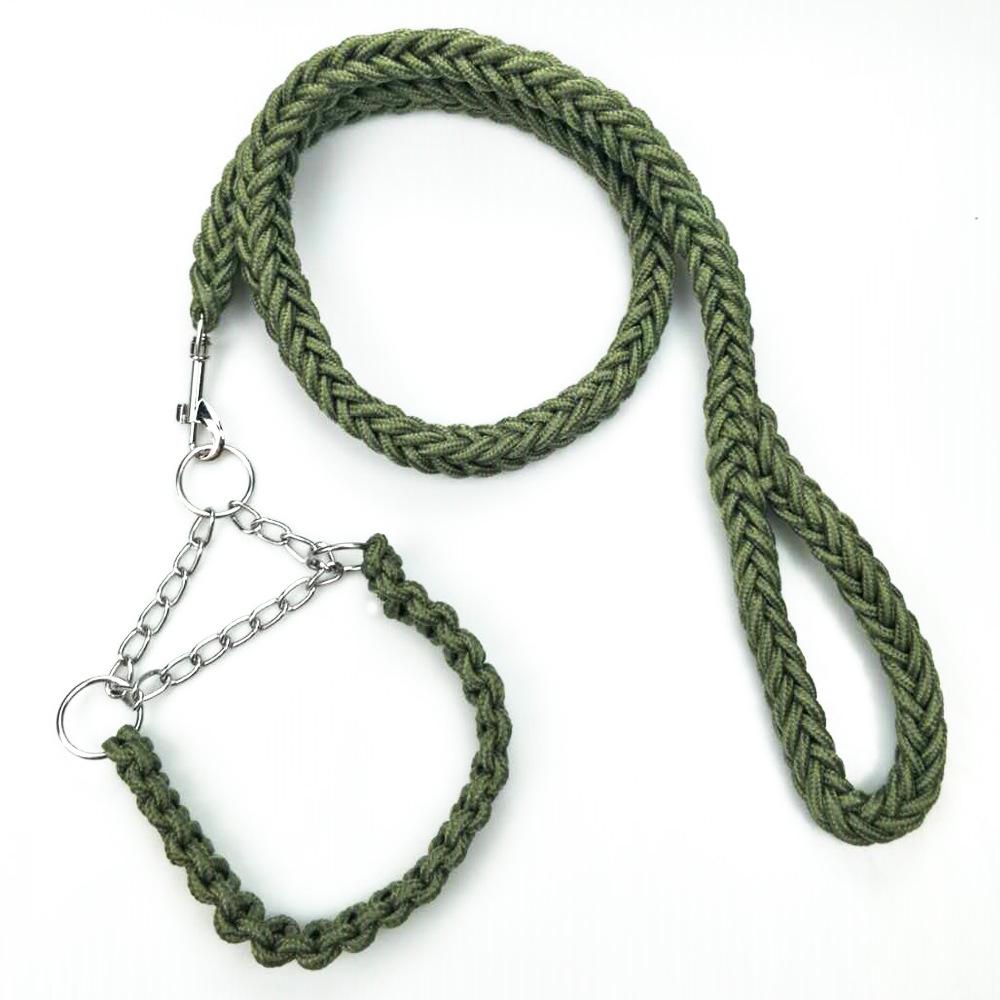 Eight-Strand Braided Dog Collar and Leash Set with Bone Chest Strap by Shuangyu Pets