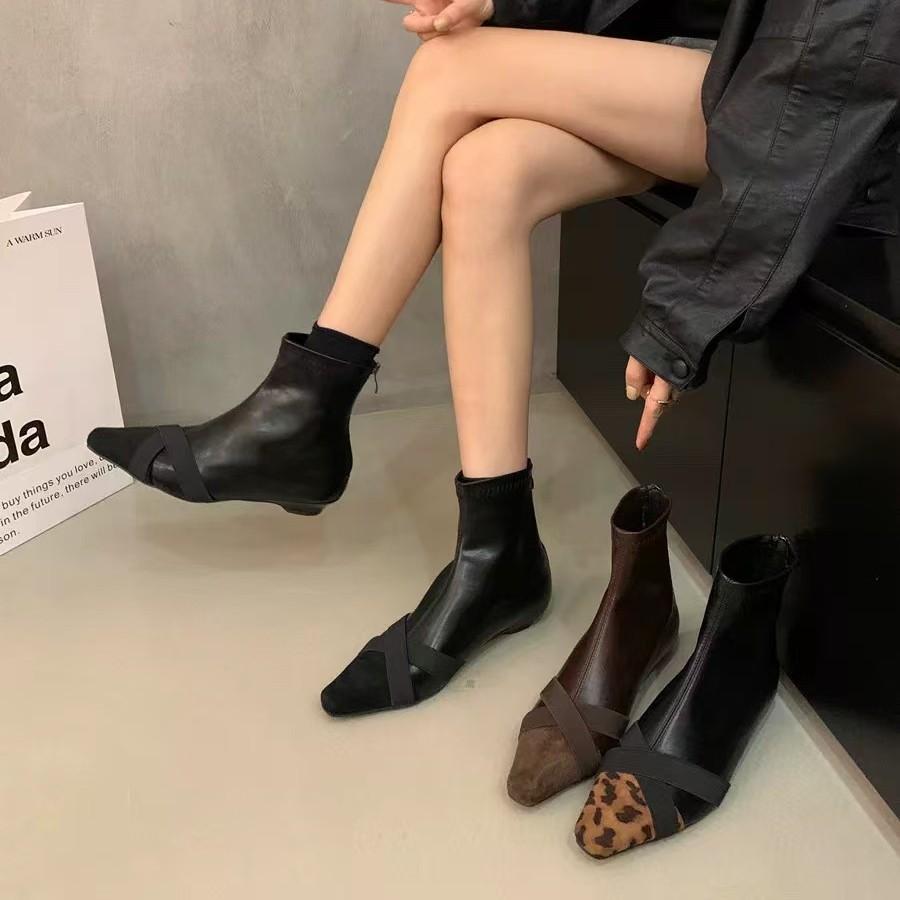 French retro niche leopard print short boots for women 2025 autumn and winter new boots French thin boots low heel short boots for women