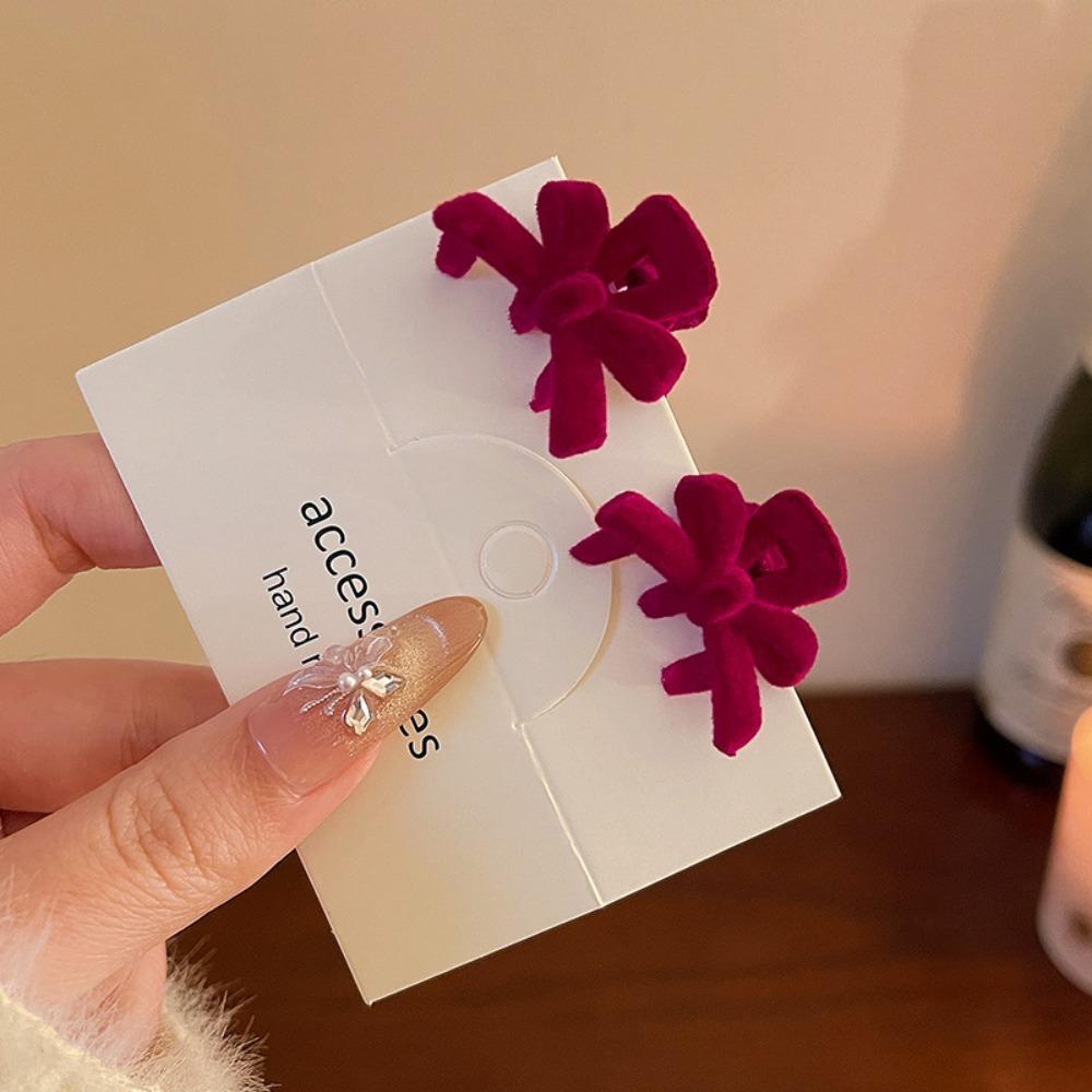 

2Pcs/set Sweet Bow Hairpin Red Velvet Side Hair Clip Barrettes Women