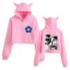 Niche Blue Cat Ear Cropped Hoodie - Women's European & American Style, Loose Fit, Plus Velvet