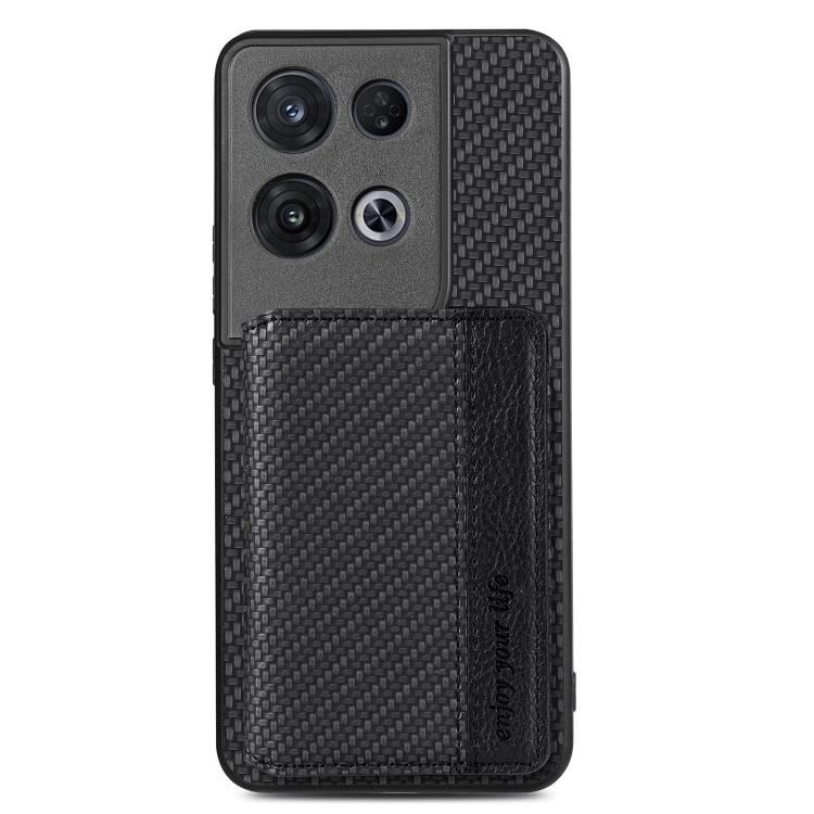 

Для OPPO Reno 8 Pro Чехол для телефона с магнитным карманом для карт из углеродного волокна чёрный