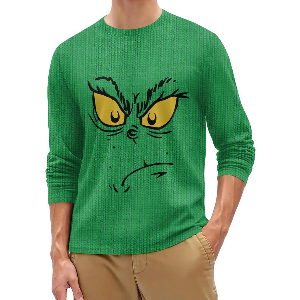 Men's Fashion Printed Round Neck Long Sleeve Bottoming Shirt Top