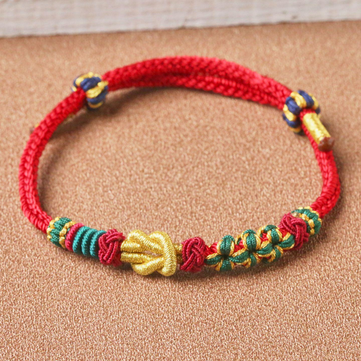 

Браслет из красной плетеной вручную веревки с золотыми бусинами для термопереноса для пар сделай сам