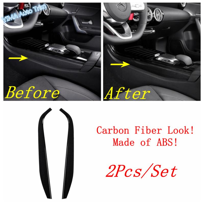 Carbon Fiber Gear Shift Box Side Panel Decor Stripes Cover Trim Accessories For Mercedes Benz A Class W177 A200 A220 - 2024