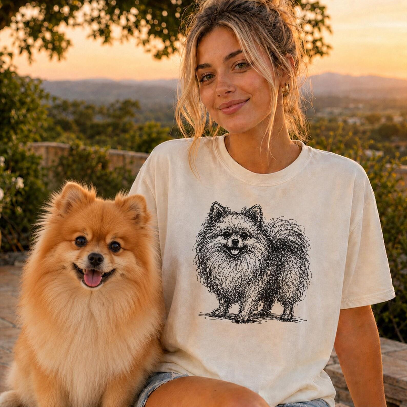 Pomeranian Line Art Shirt, Minimalist Scribble Pom Dog Sketch Tee, Abstract Dog T-Shirt, Pom Mom Gift, Dog Lover Tee S