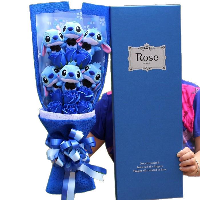 Stitch & Rose Tecknad Bukett: Perfekt för studenten, födelsedagen, Qixi eller Alla hjärtans dag-presenter.