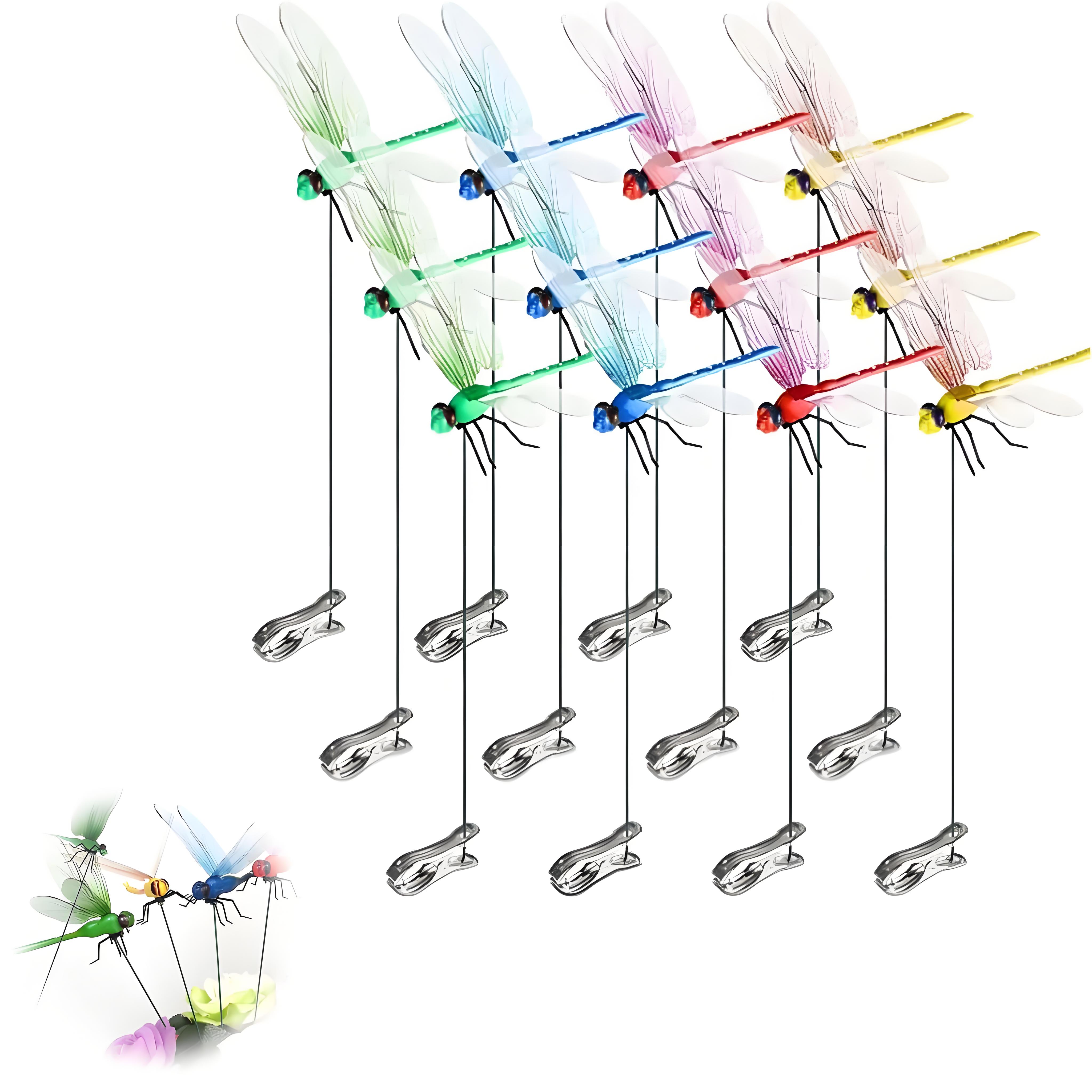 

12Pcs Whimsical Dragonfly Garden Clips | Vibrant Outdoor Decor Accents | Pole & Hat Clip-Ons for Plants, Fences & Patio Decor