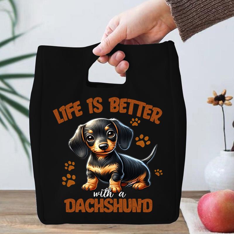 Cute Cartoon Dachshund Pattern Portable Lunch Bag Cute Animals Lover Thermal Lunch Box Tote Funny Dachshund Gift Insulation Bags