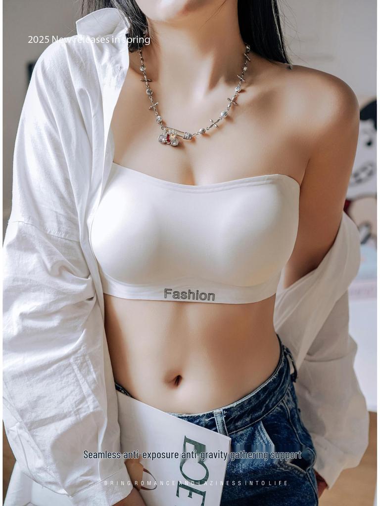 Seamless Push-Up Strapless Bandeau Bra for Women - Anti-Slip, Non-Drop, Backless Design, Enhances Small Chest