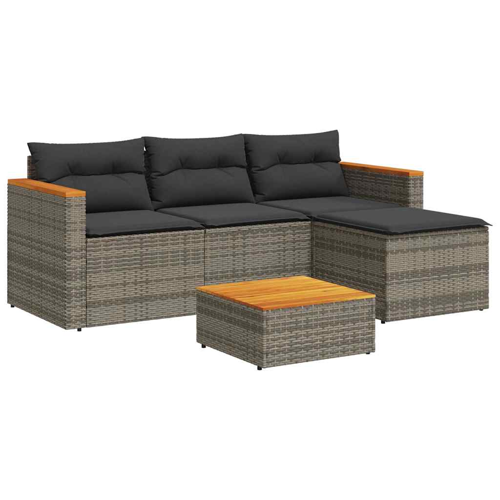 3-teiliges Gartensofa-Set mit Kissen aus grauem Poly-Rattan
