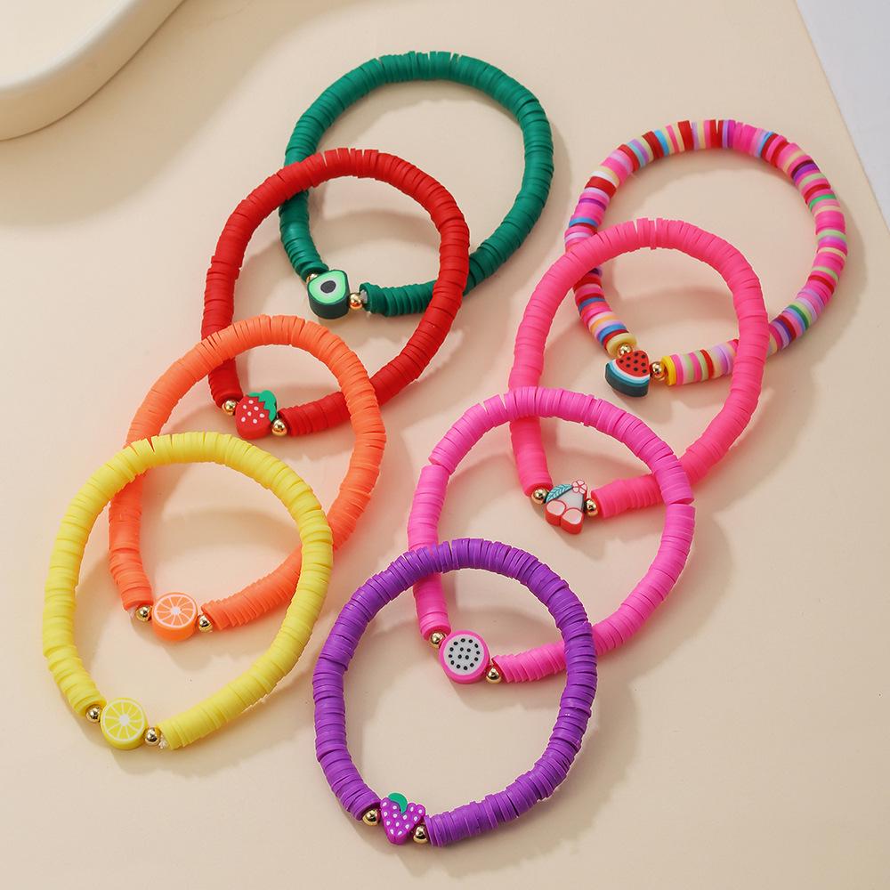 Bunte Sommerfrucht-Polymer Clay Armbänder - Niedliches elastisches Schmuckset im koreanischen Stil