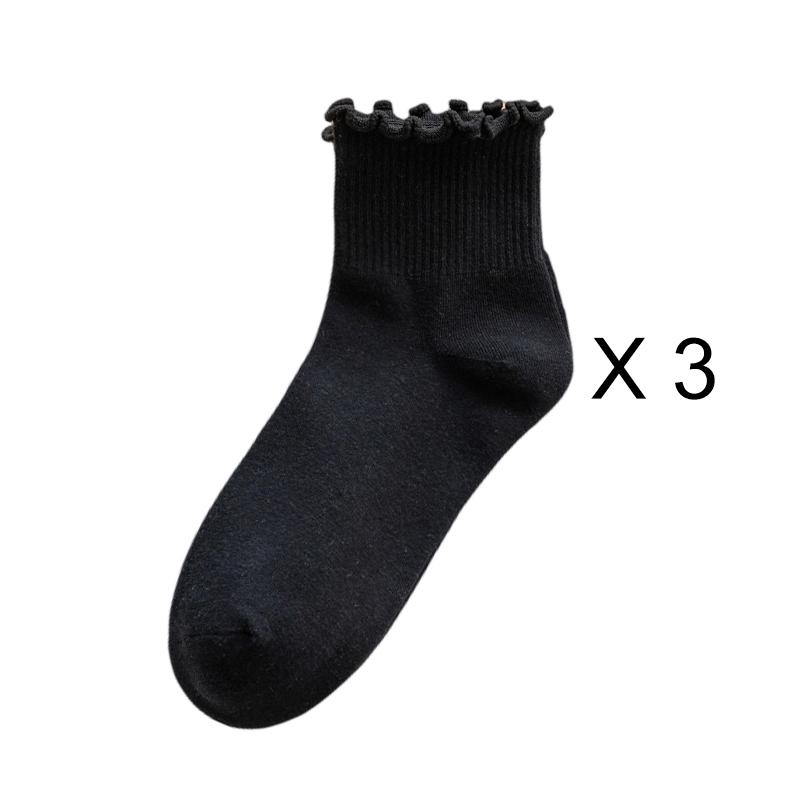 3 Pairs/Lot Cute Socks For Women New Japanese Style Breathable Girls Short Socks Kawaii Solid Socks Frilly Ruffle Socks Casual