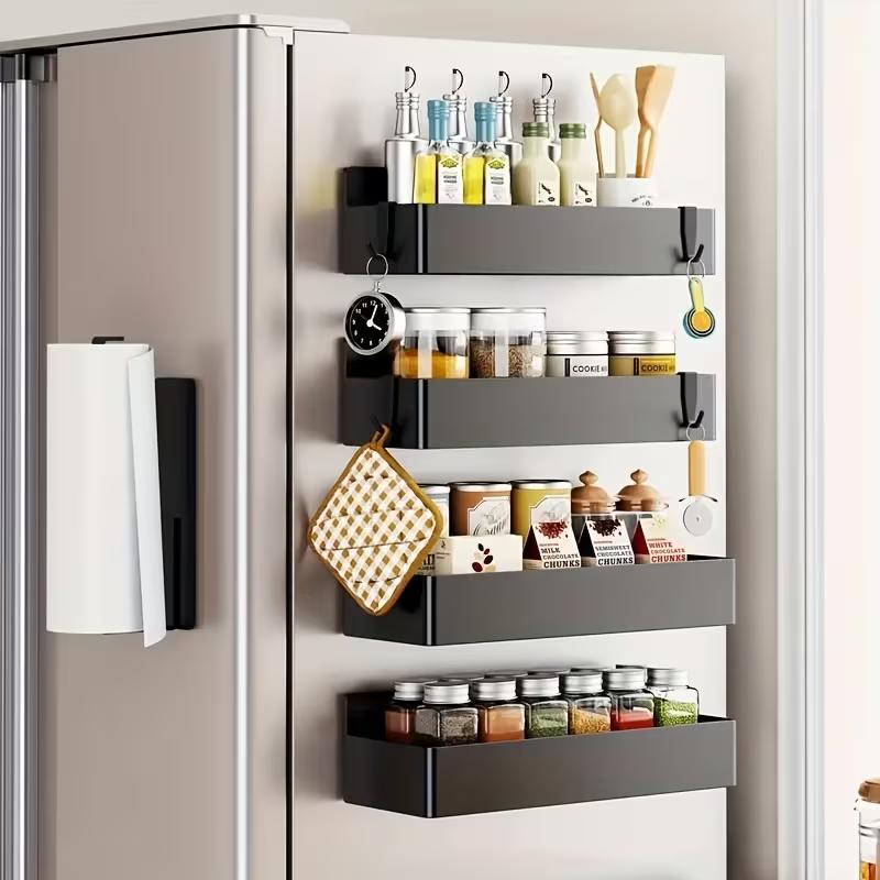 Magnetic Storage Basket Refrigerator Side Organizer Plastic Spice Rack for Kitchen Microwave Washing Machine No Drilling