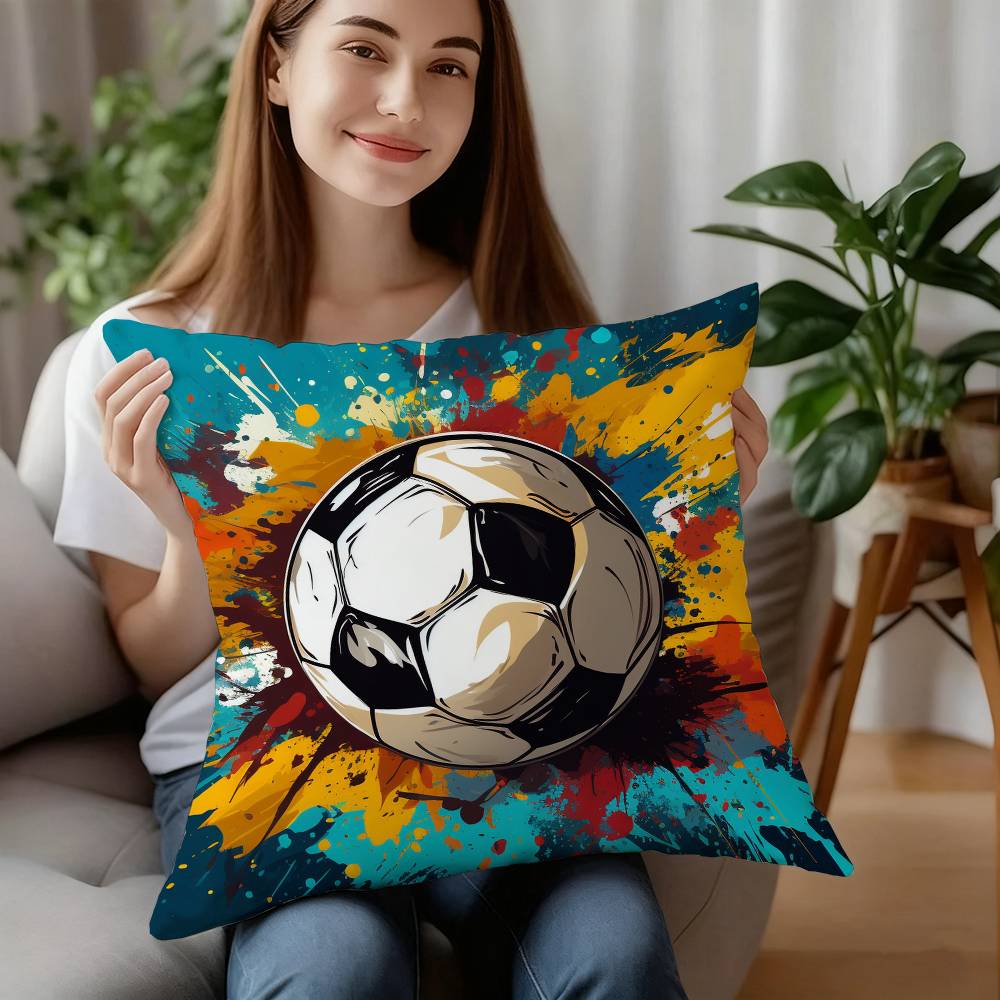 New Football Print Pillow Case Sofa Decorative Home Double-sided Printing Short Plush Cushion Pillow Cover Holiday Gift