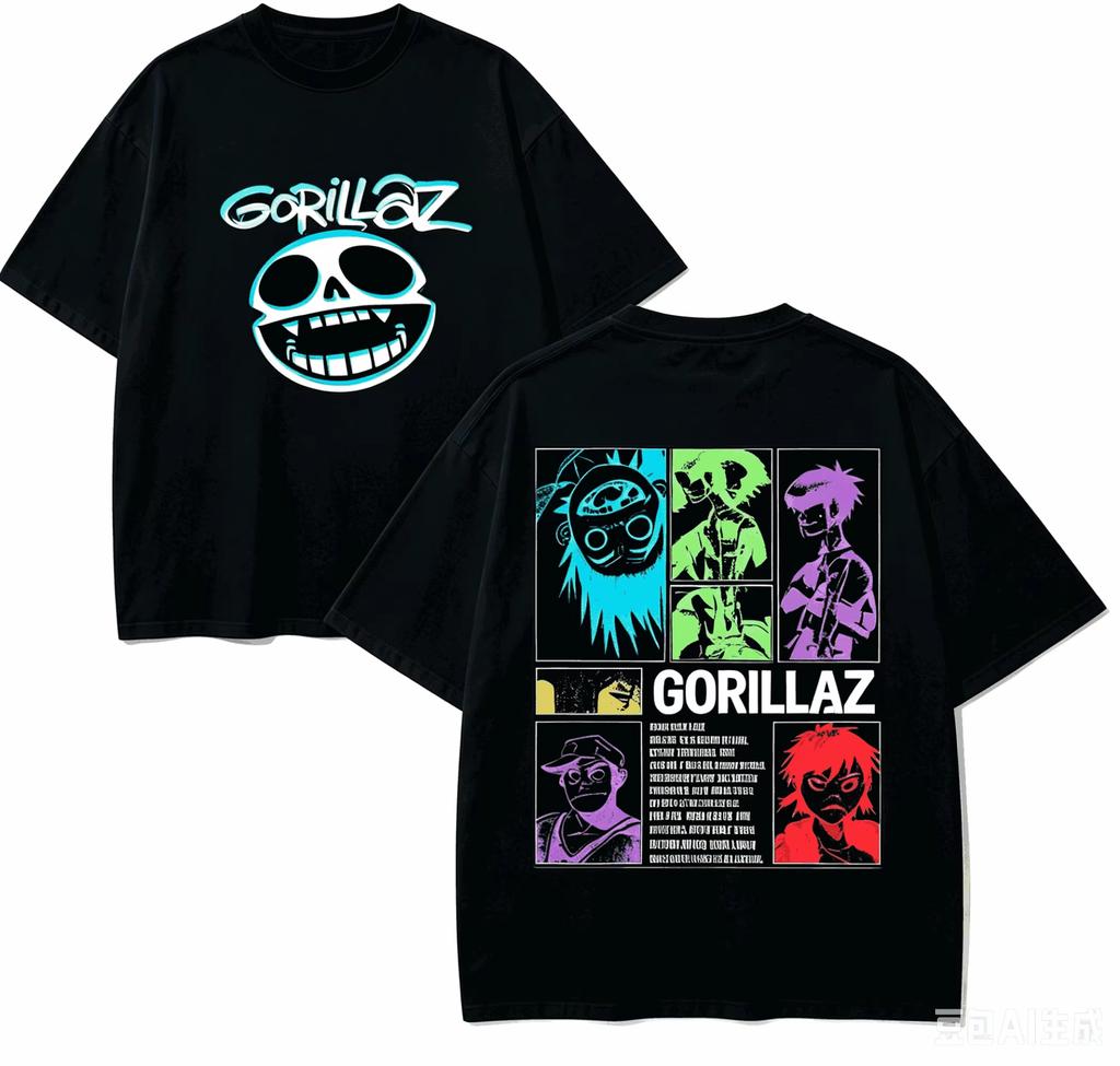 High-quality Unisex Loose Neutral Short Sleeve T-shirt for Gorillaz Fans, Soft Comfortable Harajuku Streetwear Couple Gift