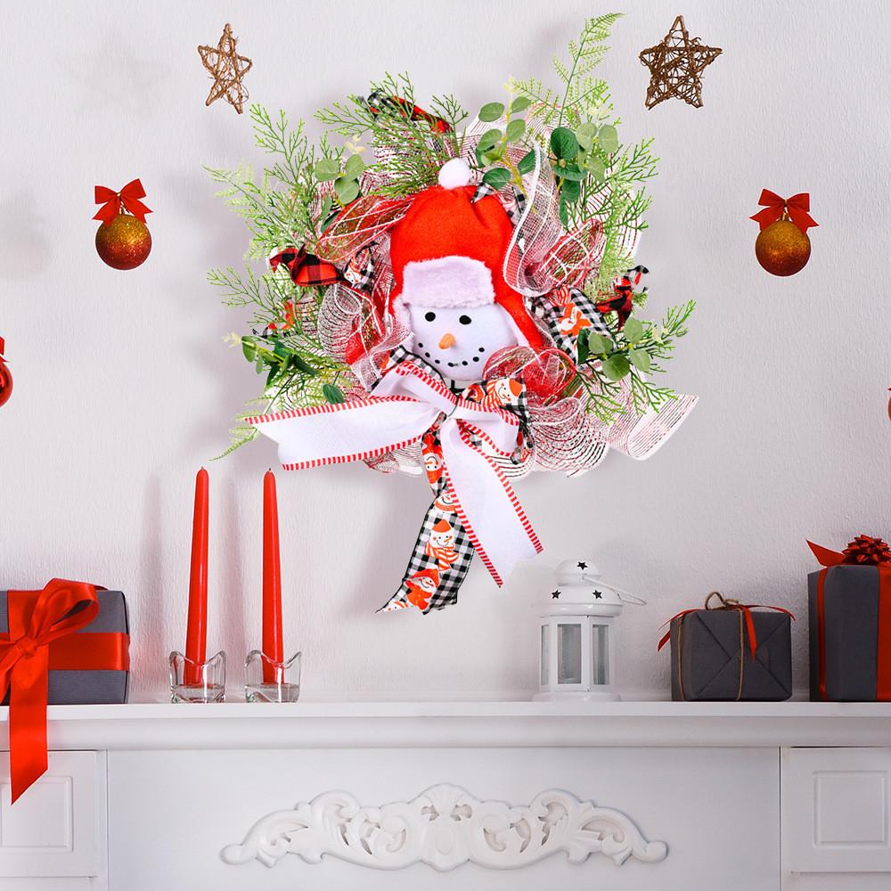 New Christmas Snowman Ribbon Wreath For Home Decor Festive Holiday Atmosphere