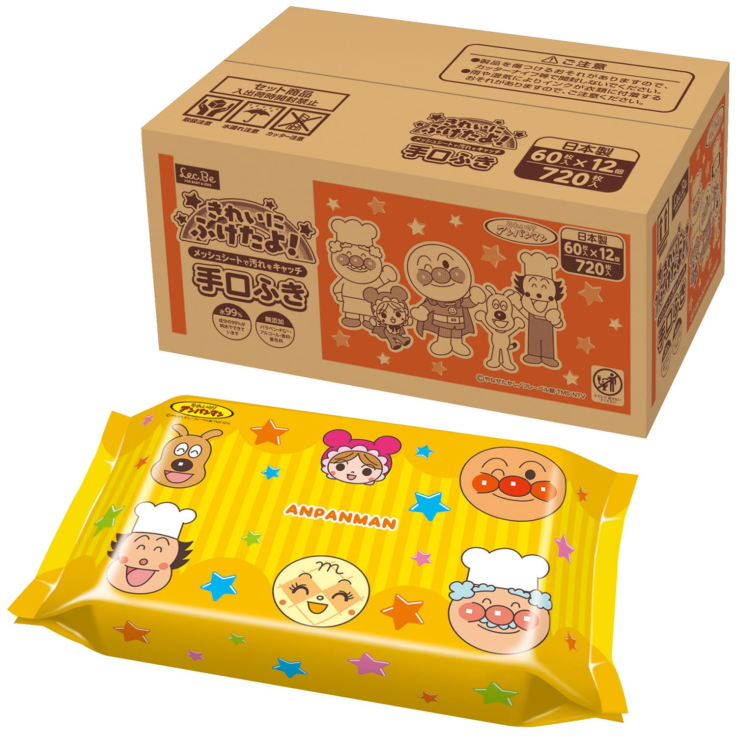 

LEC Anpanman Салфетки из сетчатой ткани для рук и рта с чистой водой листов x 12 Сделано на 99% Салфетки, (60 упаковок), Япония/Гипоаллергенный