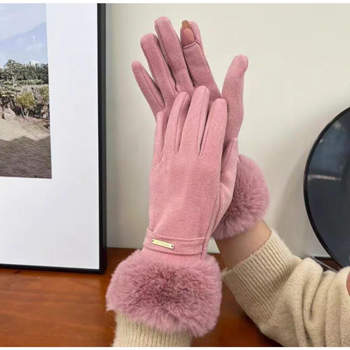 

Женские теплые перчатки из бархата, ветро- и холодостойкие, с сенсорным экраном для езды на велосипеде и вождения, толстый бархат для путешествий на открытом воздухе, зимние перчатки 1 pairs