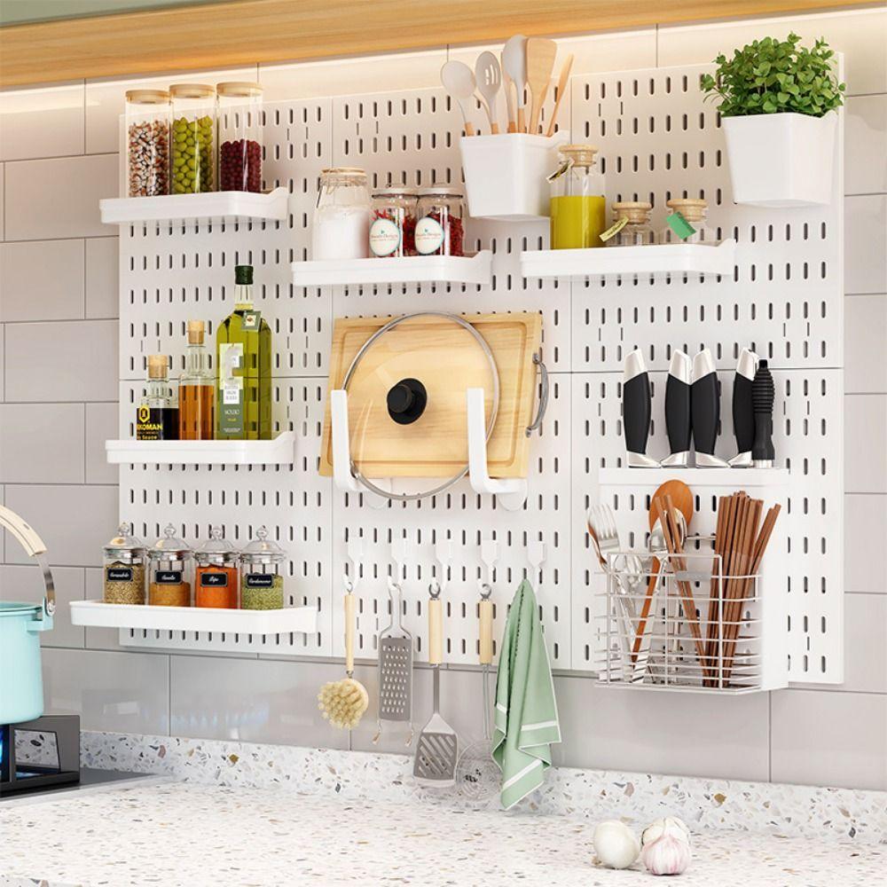 Wall-Mounted Gaming Room Storage Wall Plastic Pegboard Shelf No-Punch Hole Board  for Kitchen