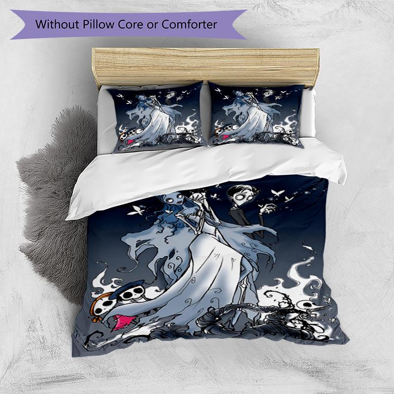 3pcs Duvet Cover Set (1*Duvet Cover + 2*Pillowcase, Without Core), Corpse Bride Print Bedding Set, Bedroom Decor, All‑Season, Birthday Gift