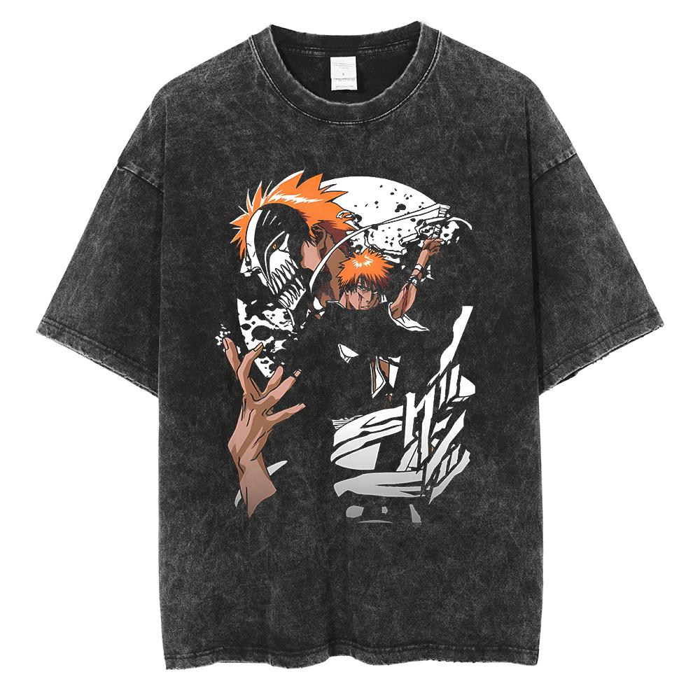 Japonia Anime Bleach Zaraki Kenpachi Graficzny Nadruk T-shirt Męski Damski Koszulki Manga Harajuku Męski Oversize Prany Bawełniany T-shirt