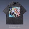 Harajuku Retro Hip-Hop Sweet Cool Two-Dimensional Animation Print Couple Short-Sleeved T-Shirt Men'S And Women'S Hip-Hop Half-Sleeved Tee