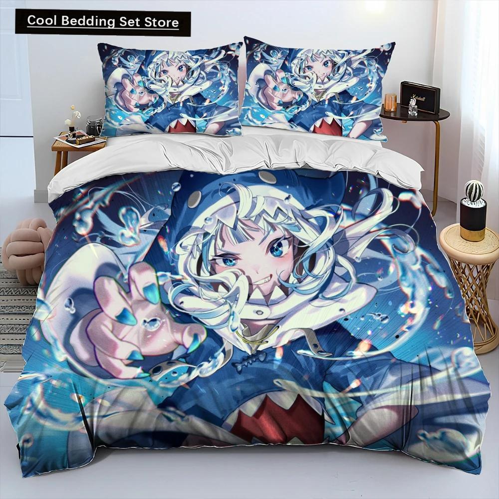 Comforter Cute Gawr Gura Hololive Anime Shark Comforter Bedding Set Bed Set King Queen Size Bedding Set
