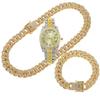 Bling Fully Iced Out Quartz Watch Necklace Bracelet Set Silver Gold Plated 13mm Chain Diamond Pointer Dial Men's