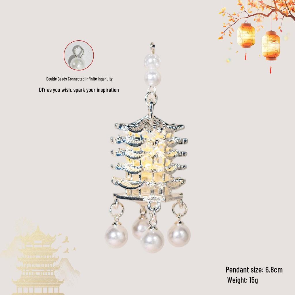 Luminous DIY Palace Lantern Fan Pendant Magnet Keychain Ornament - Ancient Style Accessory