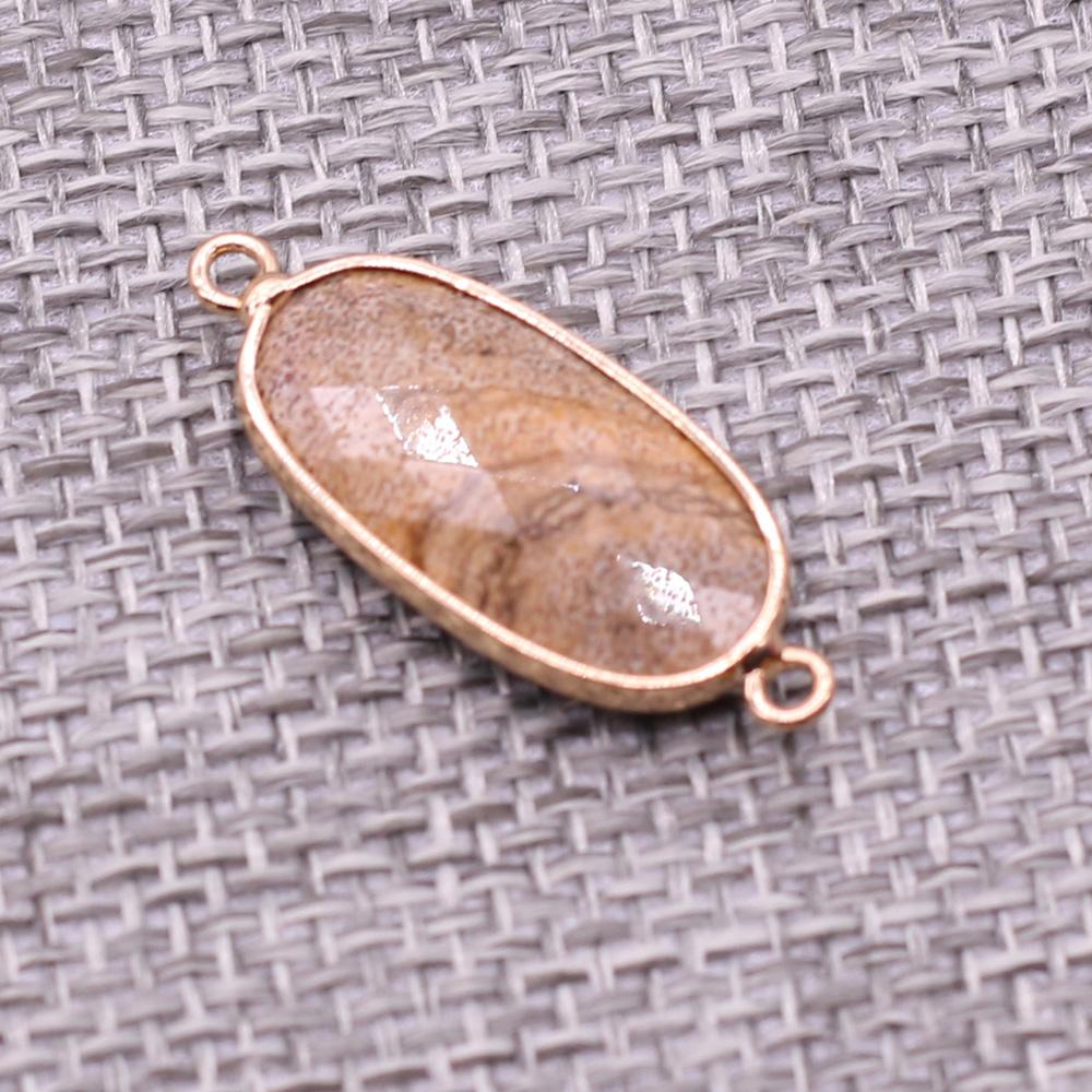 1Pc Reiki Healing Crystal Connector, Energy Natural Stone Oval Quartz Agate Amethyst Gemstone Pendant Charms Connectors for DIY Jewelry Making Craft