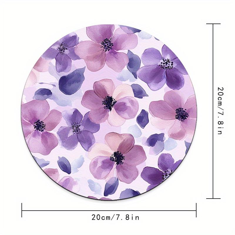 1pc Purple Floral Round Mouse Pad Non-Slip Rubber Surface Desk Accessories Desk Pad Pc Setup Accessories Mouse Mat Rug Computer