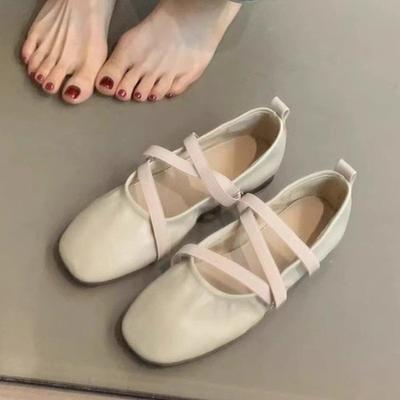 New Style Spring Ballet Flat Shoes Women Comfy Leather Shoes Women Luxury Square Toe Flats Mary Janes Ladies Shoes Double Buckle