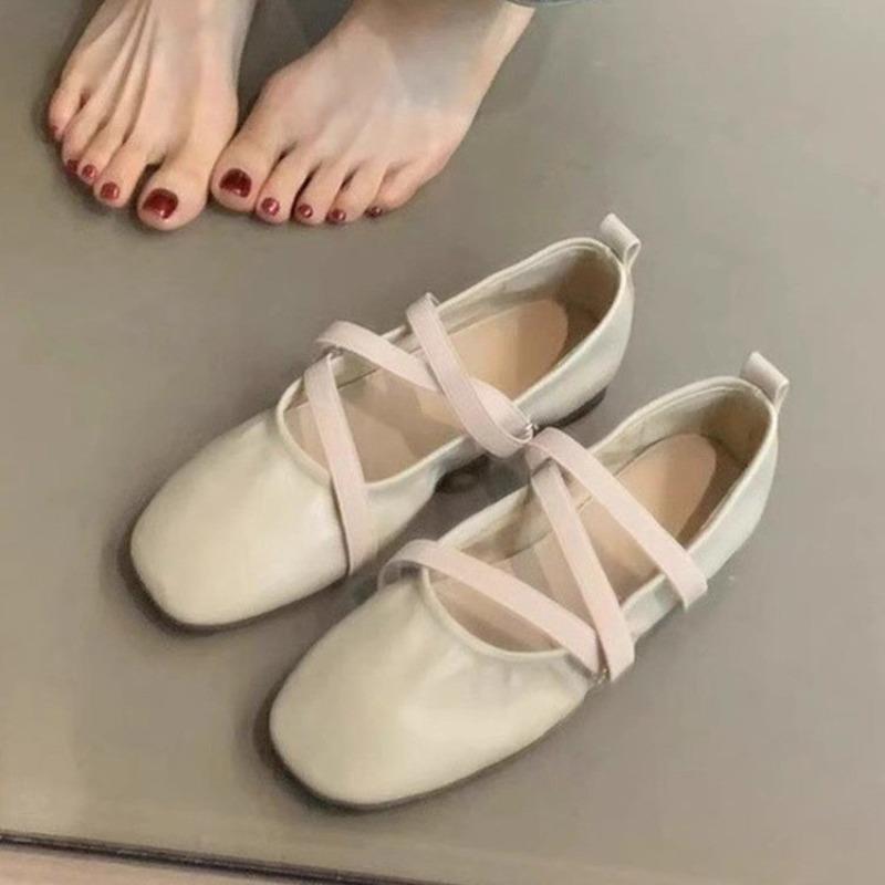 Fashion New Style Spring Ballet Flat Shoes Women Comfy Leather Shoes Women Luxury Square Toe Flats Mary Janes Ladies Shoes Double Buckle