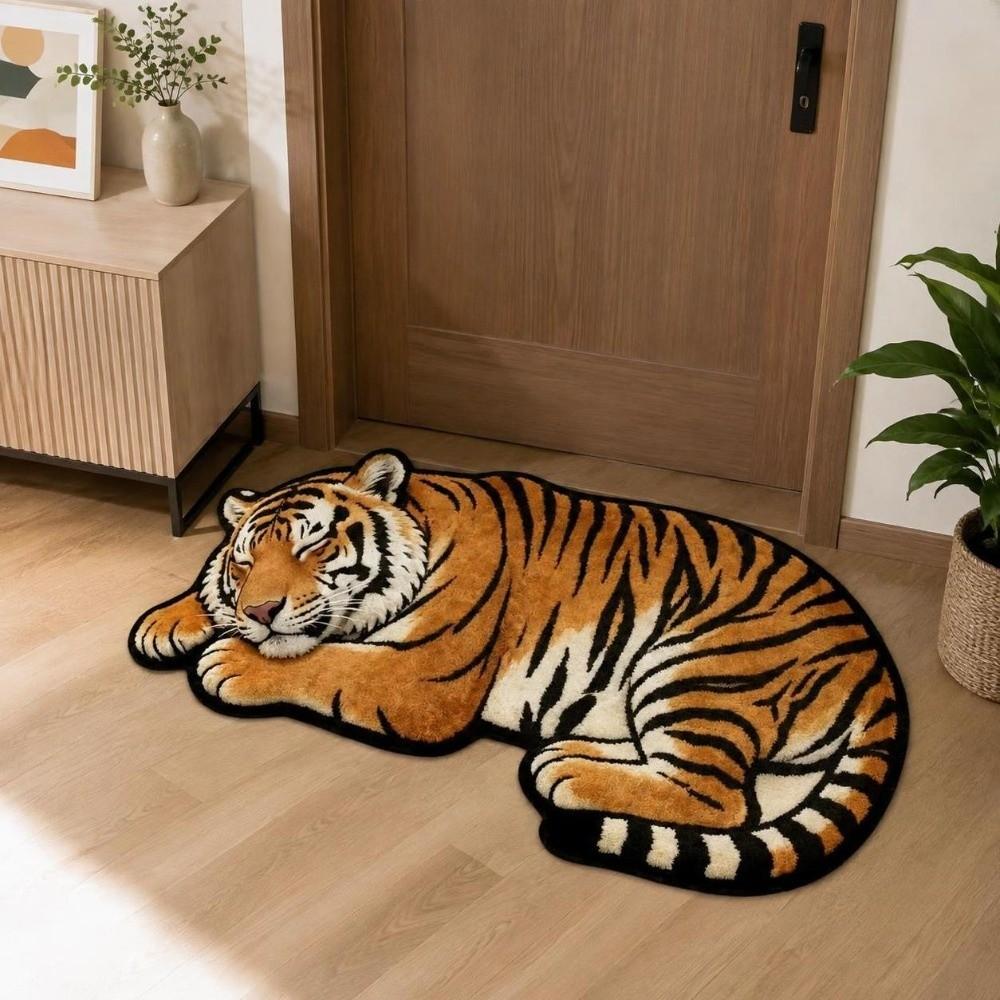 Absorbent Tiger Shape Rug Non-slip Irregular Bath Rug Unique Tiger Floor Mat Home Entrance Decor
