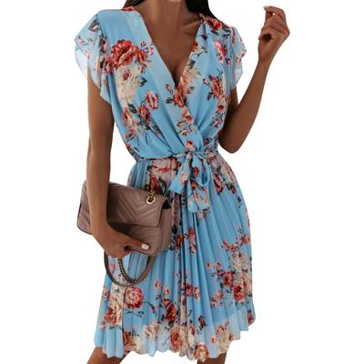 Moda Abito Estivo da Donna con Scollo a V Casual alla Moda Stampato Pullover Manica Corta