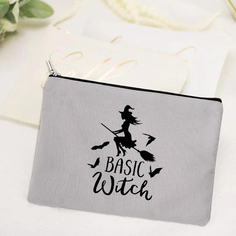 Witch Print Canvas Zipper Makeup Bag Witchcraft Women Travel Lipstick Bag Skincare Storage Organizer Pencil Case Cosmetics Bags