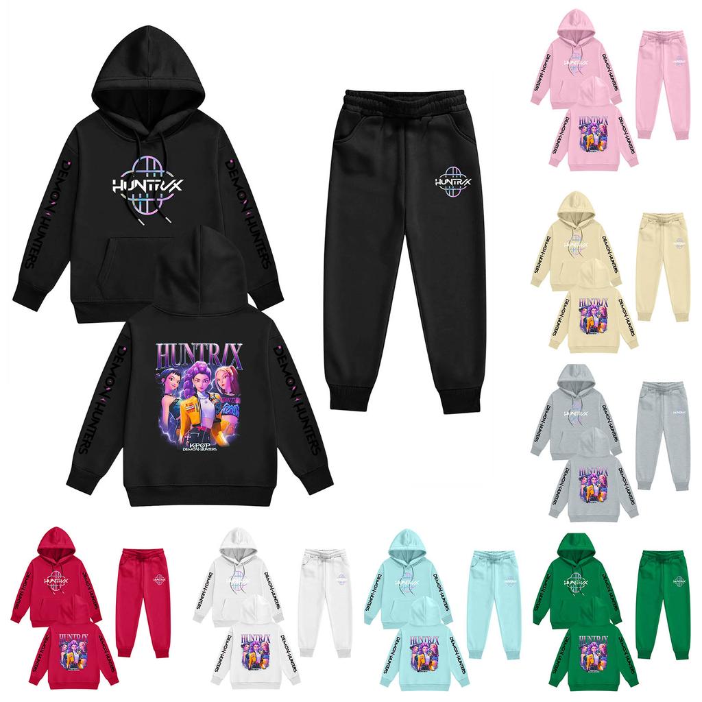 Kids' Long Sleeve Loose Pullover Letter Print Drawstring Hooded Sweatshirt Set
