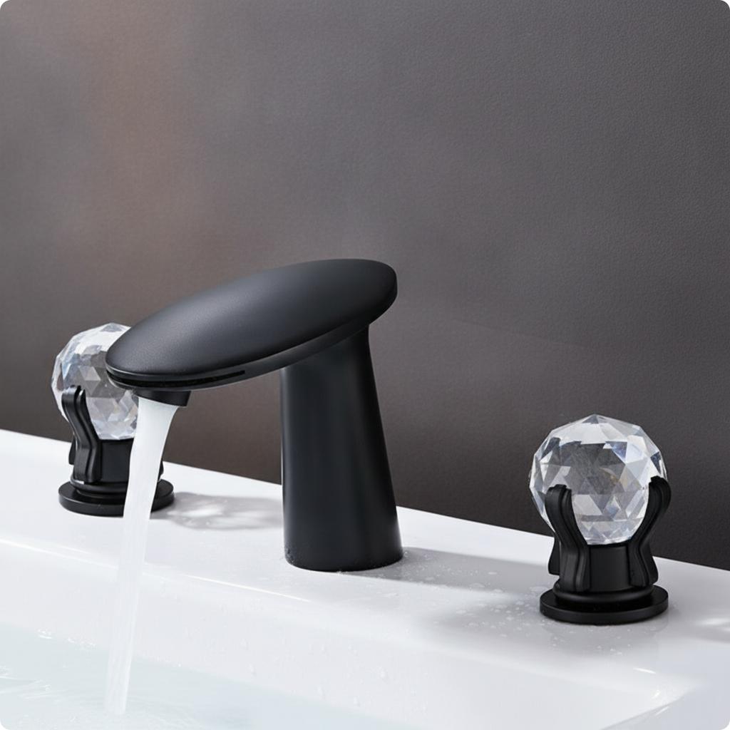 Bathroom Faucet with Waterfall Spout Polished Bathroom Faucet with Crystal Handles Waterfall Sink Tap Two-Handle Spa-Like