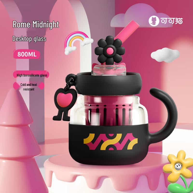 Coco Cat Flower Swivel Desktop Glass Cup